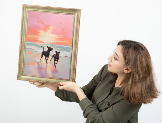 Dogs On The Beach Design Art Print of Black Labrador in The Sea Labrador Retriever Illustration Dog Lover Gift