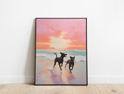 Dogs On The Beach Design Art Print of Black Labrador in The Sea Labrador Retriever Illustration Dog Lover Gift