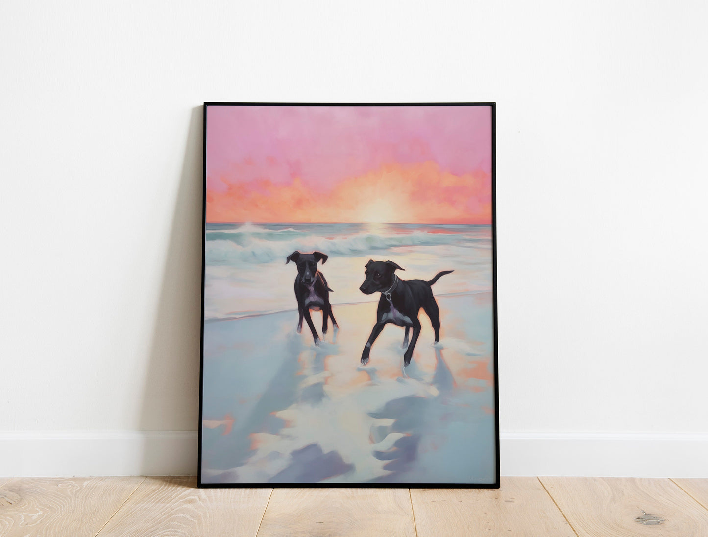 Dogs On The Beach Design Art Print of Black Labrador in The Sea Labrador Retriever Illustration Dog Lover Gift