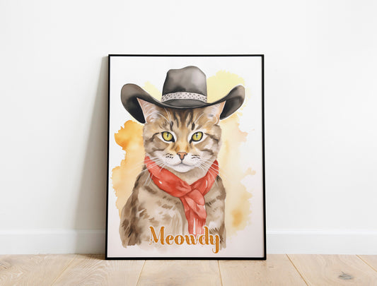 Cowboy Cat Wall Art, Funny Cat Art, Wild West, Meowdy Texas Print, Texas Art Print, Texas Wall Art, Texas Nursery Decor, Funny cat