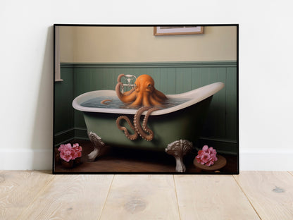 Unique Octopus In Bathtub Canvas Wall Decor Art