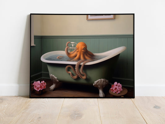 Unique Octopus In Bathtub Canvas Wall Decor Art
