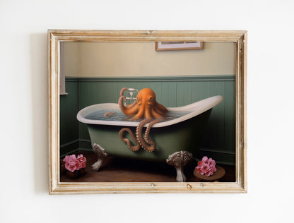 Unique Octopus In Bathtub Canvas Wall Decor Art