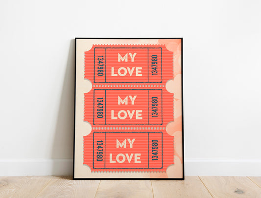 Vintage Love Ticket Valentine’s Day Boho Art Print