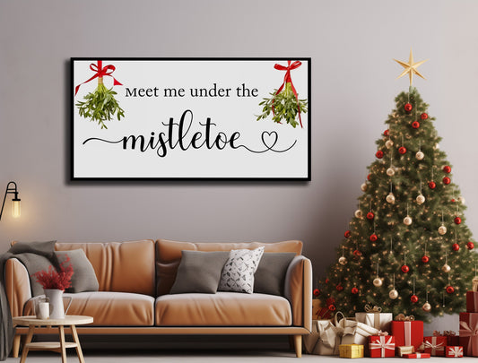Christmas Meet Me Under the Mistletoe Canvas Art Print, Christmas Wall Decor, Christmas Mistletoe Wall Art, Classic Christmas
