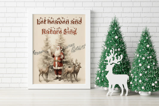 Christmas Vintage Santa With His Reindeer Art Print, Vintage Christmas, Santa Claus is Coming to Town, Vintage Santa, Christmas Art