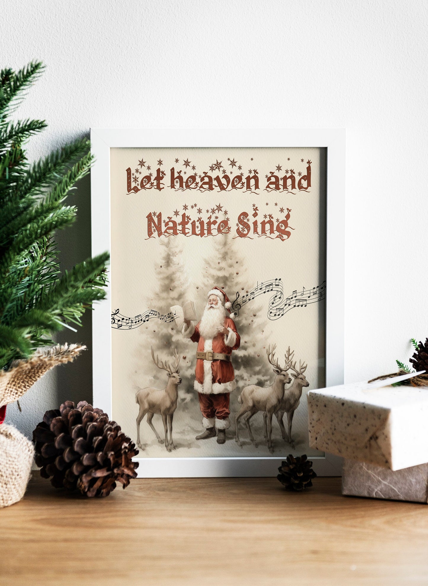 Christmas Vintage Santa With His Reindeer Art Print, Vintage Christmas, Santa Claus is Coming to Town, Vintage Santa, Christmas Art
