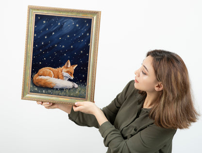 Fox in The Night Nursery Art, Nighttime Nursery Art, Neutral Nursery Art, Nursery Decor, Boho Art