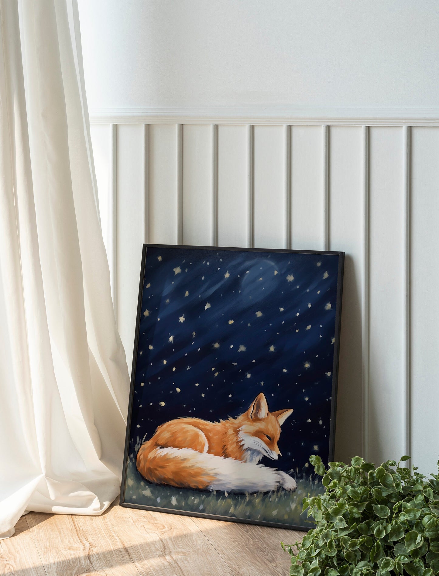 Fox in The Night Nursery Art, Nighttime Nursery Art, Neutral Nursery Art, Nursery Decor, Boho Art