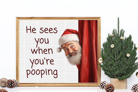 Christmas Funny Bathroom Santa Claus Art Print, Vintage Christmas, Classic Christmas, Christmas Santa, Vintage Santa, Santa Illustration