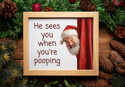 Christmas Funny Bathroom Santa Claus Art Print, Vintage Christmas, Classic Christmas, Christmas Santa, Vintage Santa, Santa Illustration