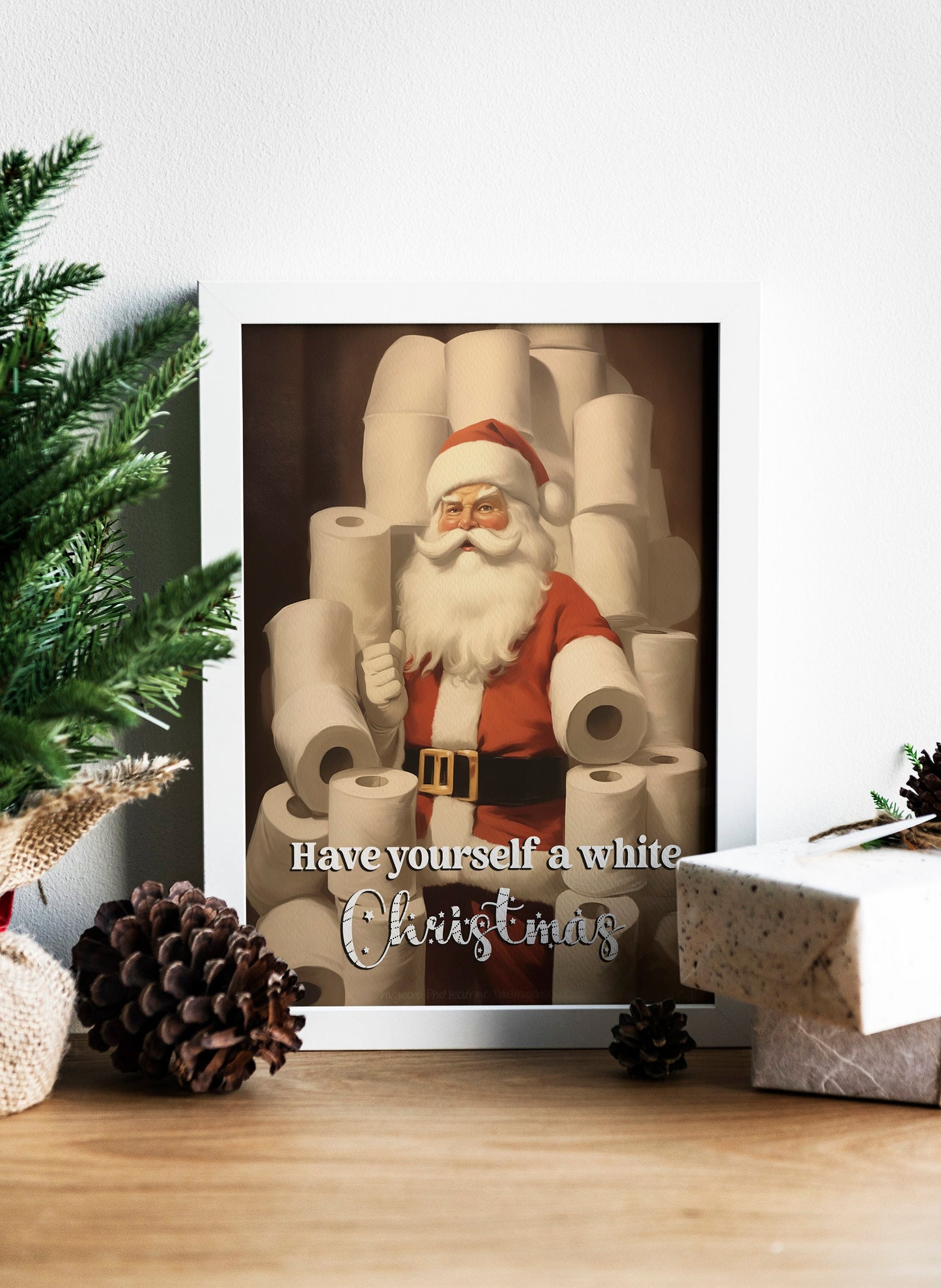 Christmas Funny Bathroom Santa Claus Art Print, Vintage Christmas, Classic Christmas, Christmas Santa, Vintage Santa, Santa Illustration