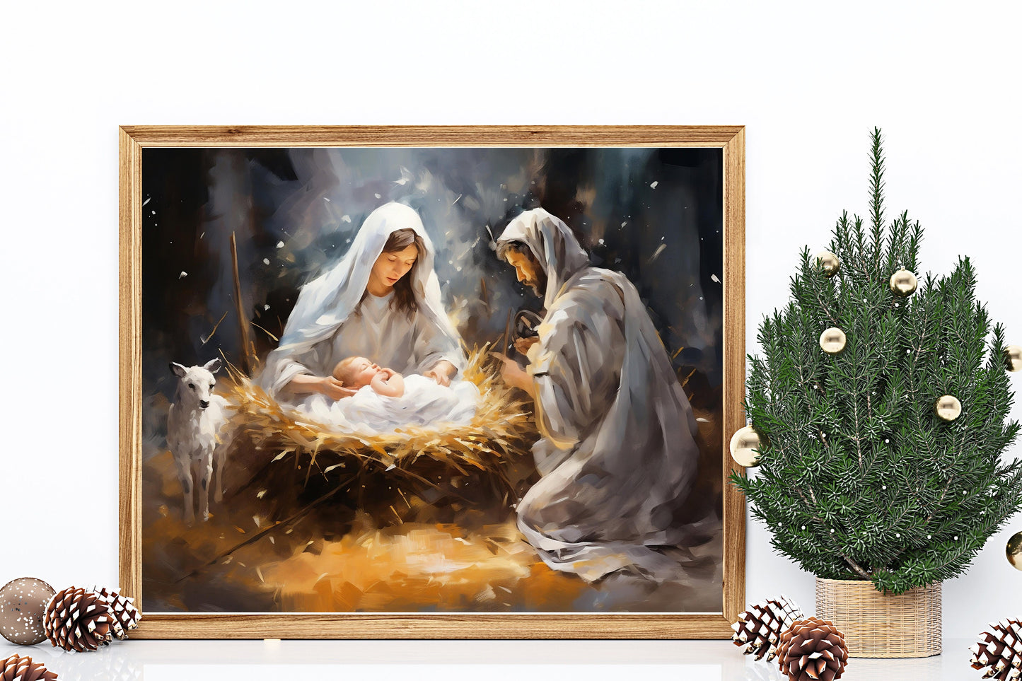 Christmas Nativity Birth of Jesus Art, Mary Joseph and Baby Jesus, Christian Christmas, Christmas Art Print