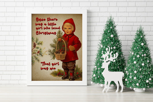 Christmas Vintage Girl Illustration Art Print, Vintage Christmas, Vintage Christmas Illustration