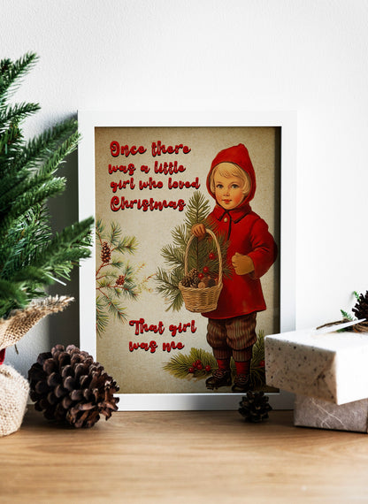 Christmas Vintage Girl Illustration Art Print, Vintage Christmas, Vintage Christmas Illustration