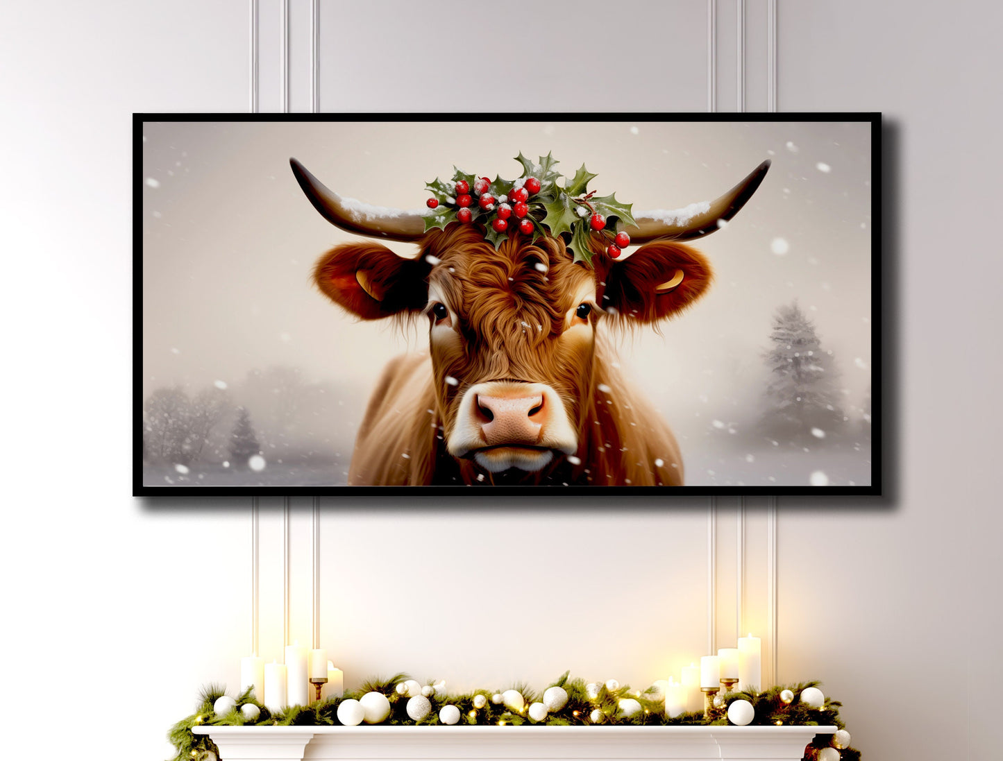 Christmas Canvas Art Print, Christmas Wall Decor, Christmas Mistletoe Wall Art, Classic Christmas