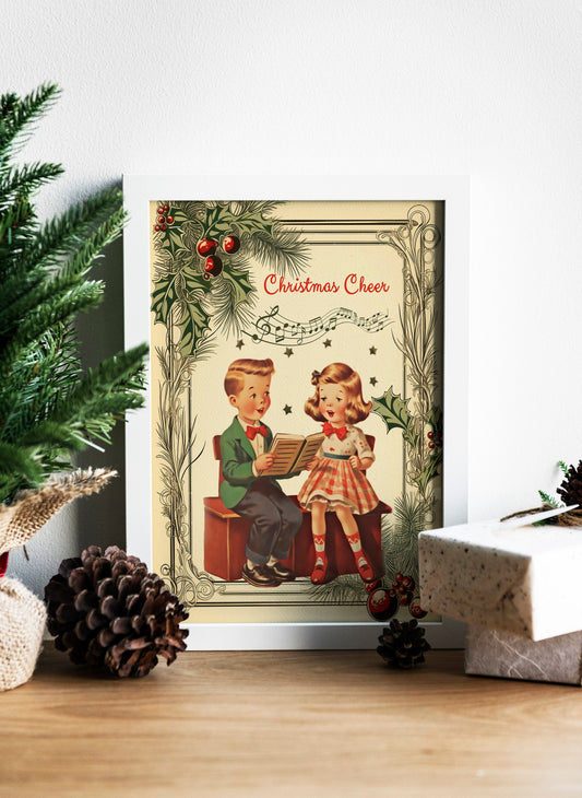 Christmas Children Singing Illustration Art Print, Vintage Christmas, Vintage Illustrations, Merry Christmas, Christmas Decor