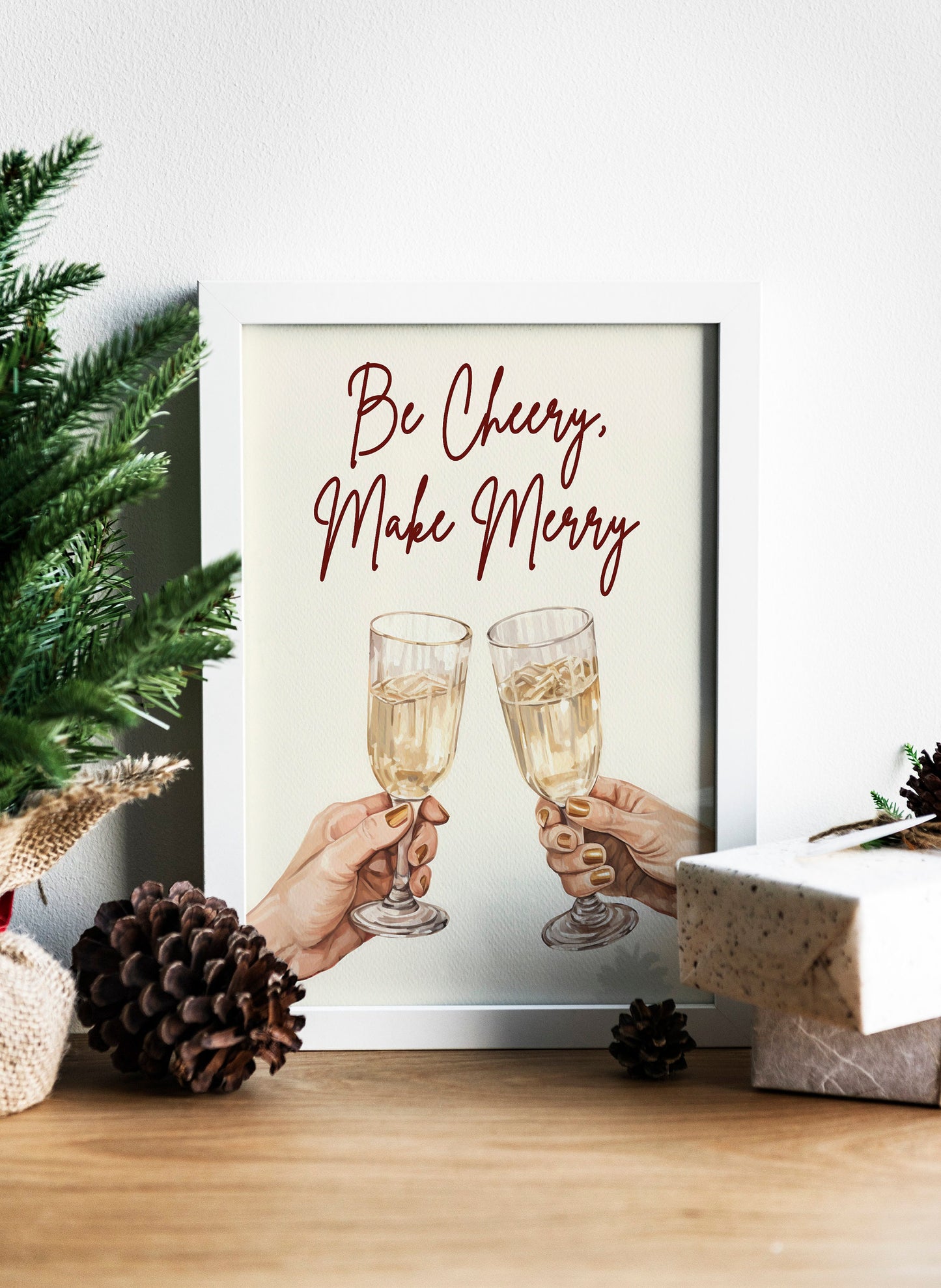 Cheering Glasses Cute Christmas Illustration Art Print
