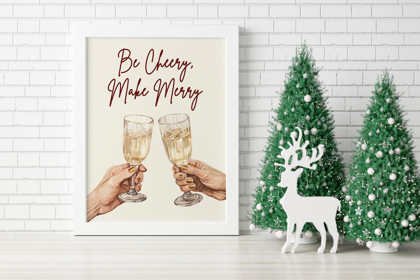 Cheering Glasses Cute Christmas Illustration Art Print