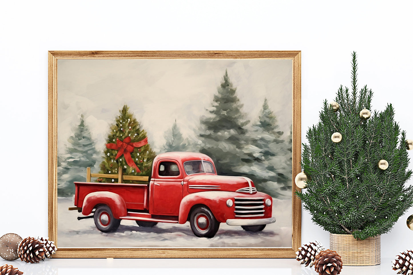 Christmas Vintage Truck with Christmas Trees Art Print, Vintage Christmas, Classic Christmas Print, Vintage Christmas Illustration, Holiday