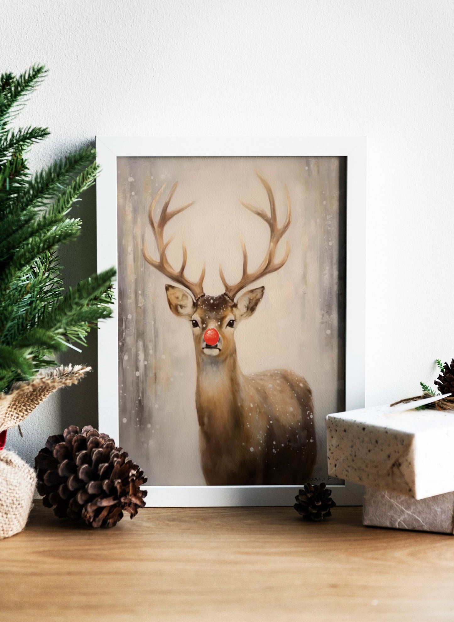 Deer In The Snow Illustration Art Print, Deer Art, Deer Boho Art, Animal Art, Colorful Art, Boho, Christmas Deer