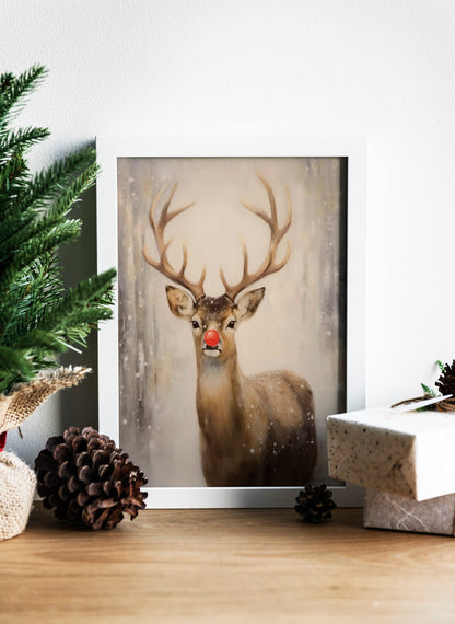 Deer In The Snow Illustration Art Print, Deer Art, Deer Boho Art, Animal Art, Colorful Art, Boho, Christmas Deer