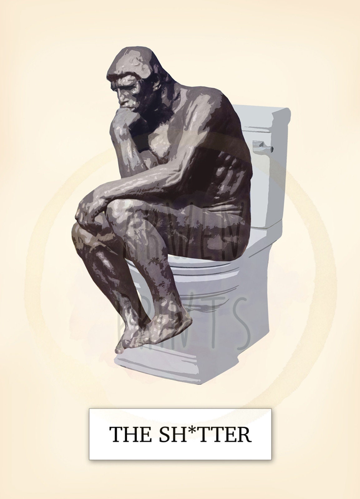 The Thinker Using Toilet Art Print, The Thinker Statue Art, Funny Bathroom Print, Funny Bathroom Decor, The Sh*tter Bathroom Wall Art