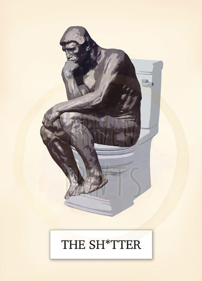 The Thinker Using Toilet Art Print, The Thinker Statue Art, Funny Bathroom Print, Funny Bathroom Decor, The Sh*tter Bathroom Wall Art