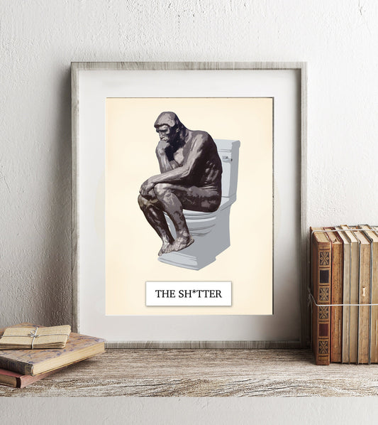 The Thinker Using Toilet Art Print, The Thinker Statue Art, Funny Bathroom Print, Funny Bathroom Decor, The Sh*tter Bathroom Wall Art