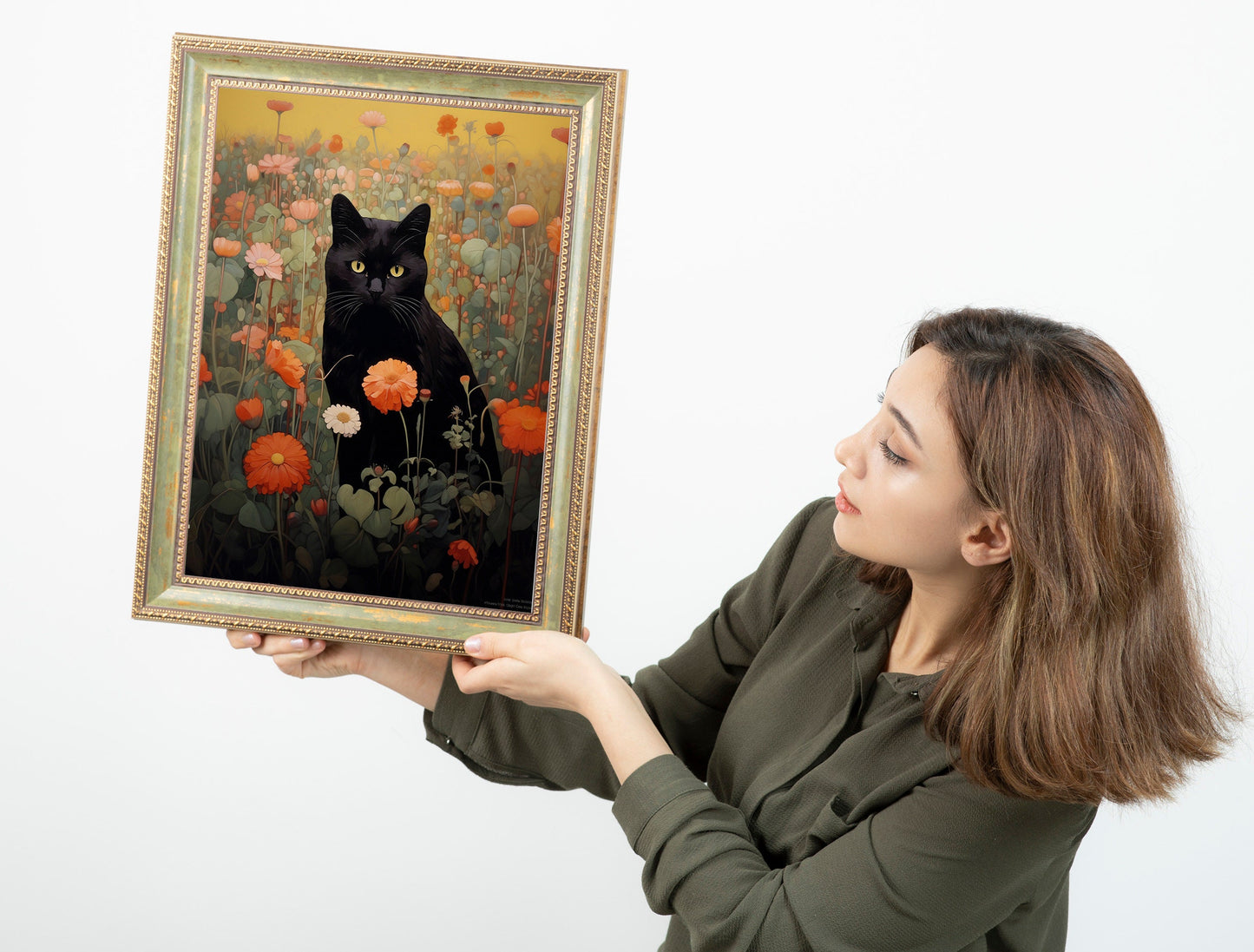 Cat With Plants Art Print