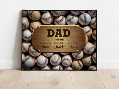 Custom Baseball Dad Canvas, Family Custom Names Signs Canvas Wall Decor, Fathers Day