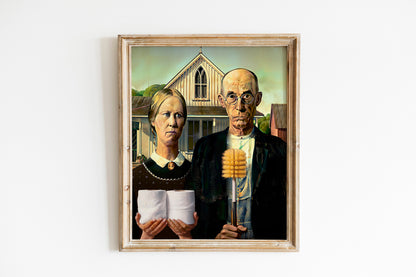 American Gothic Toilet Paper Funny Bathroom Print, Funny Bathroom Wall Decor, Funny Wall Art, Bathroom Wall Art, Humor Wall Art