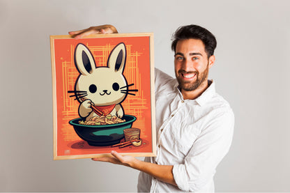 Bunny Eating Noodles Funny Wall Decor, Funny Wall Art, Kitchen Decor, Kitchen Wall Art, Humor Wall Art, Kitchen