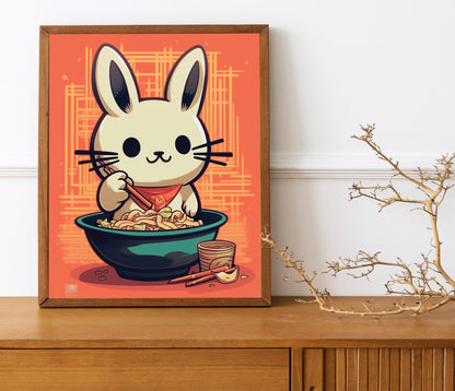 Bunny Eating Noodles Funny Wall Decor, Funny Wall Art, Kitchen Decor, Kitchen Wall Art, Humor Wall Art, Kitchen