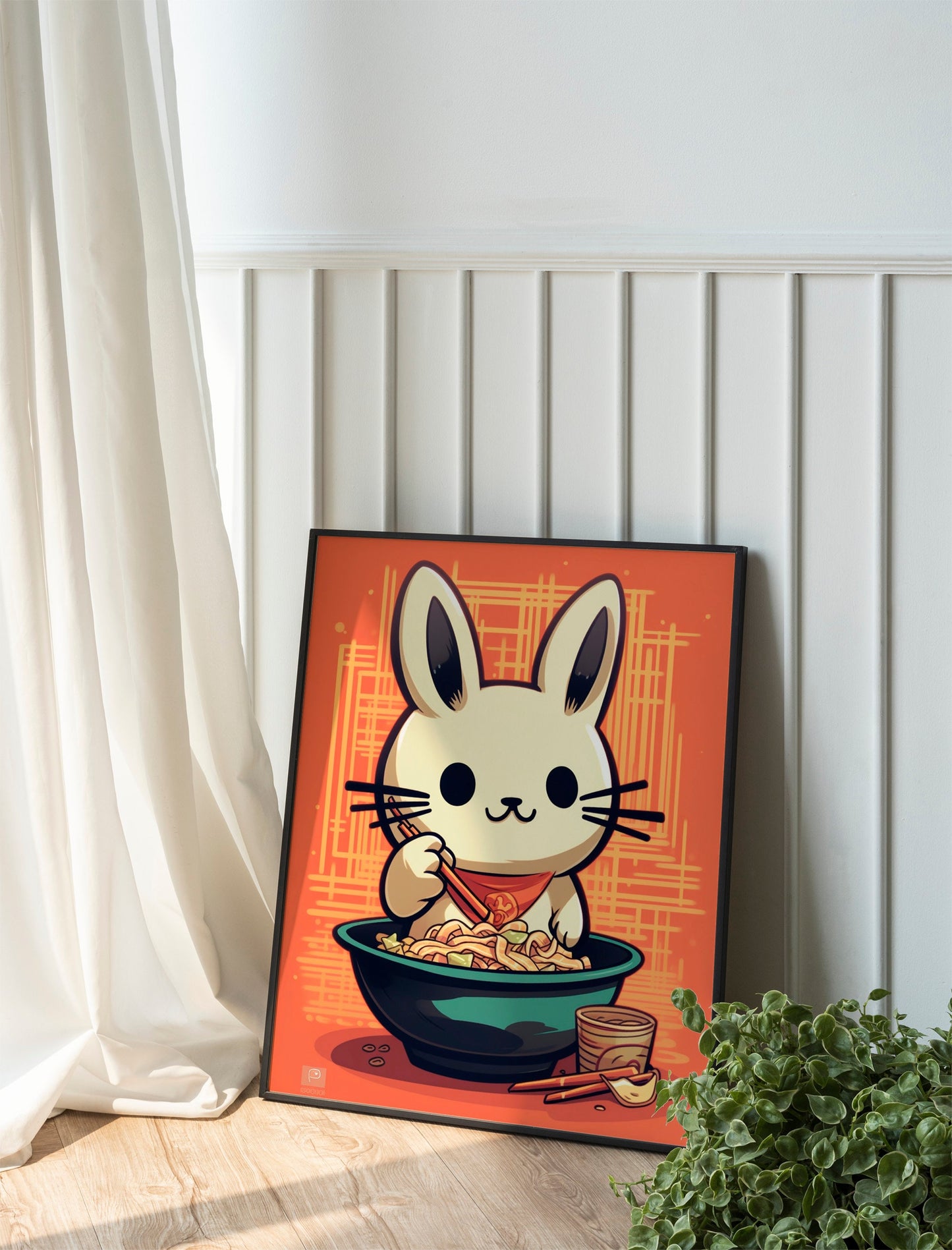 Bunny Eating Noodles Funny Wall Decor, Funny Wall Art, Kitchen Decor, Kitchen Wall Art, Humor Wall Art, Kitchen