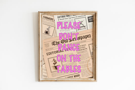 Please Don’t Dance On The Tables Vintage Art, Kitchen Decor, Kitchen Wall Art, Unique Art Wall Decor, Kitchen Print, Gift For Dancer