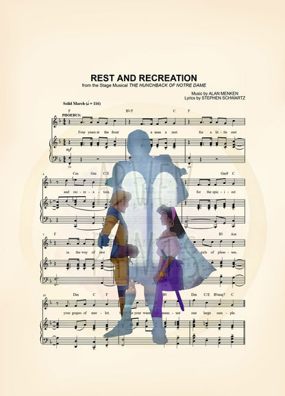Hunchback of Notre Dame Phoebus Silhouette Rest and Recreation Sheet Music Art Print