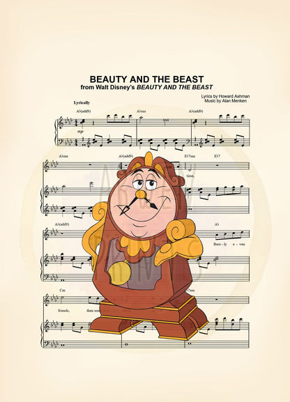 Beauty and the Beast Cogsworth Sheet Music Art Print