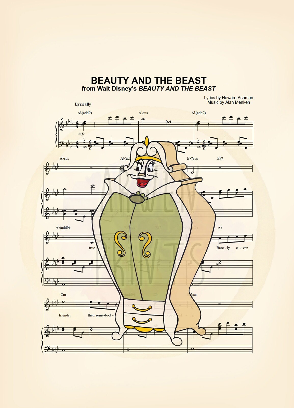 Beauty and the Beast Madame Dresser Sheet Music Art Print
