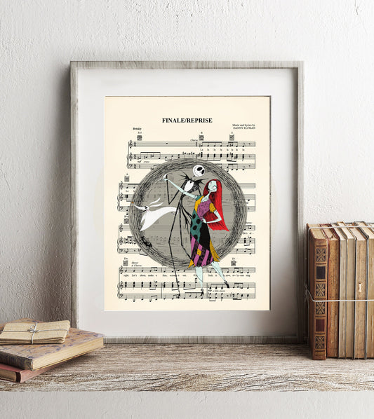 Nightmare Before Christmas Jack Sally and Zero Sheet Music Art Print