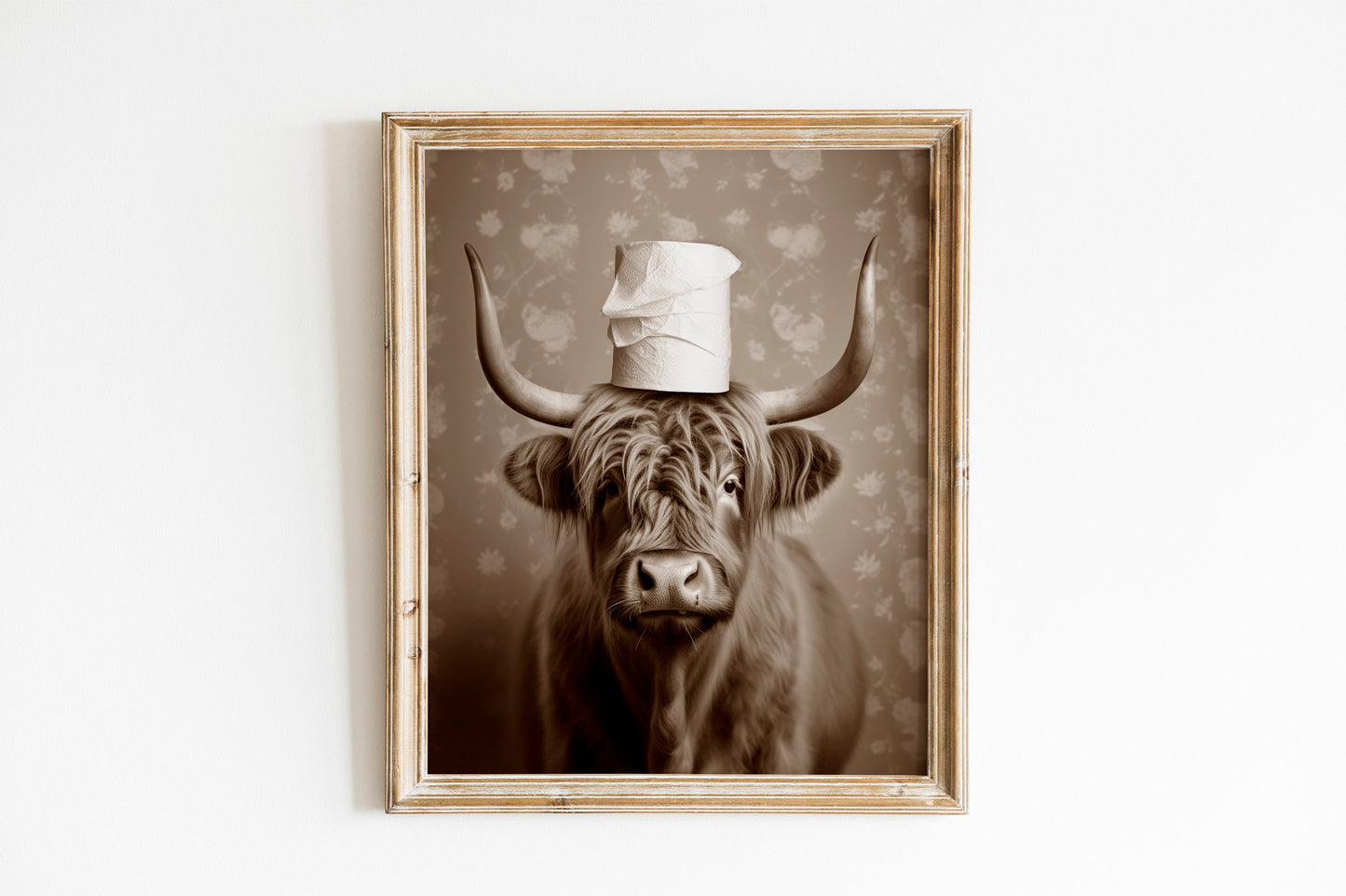 Funny Cattle With Toilet Paper Bathroom Print, Funny Wall Art, Bathroom Decor, Bathroom Wall Art