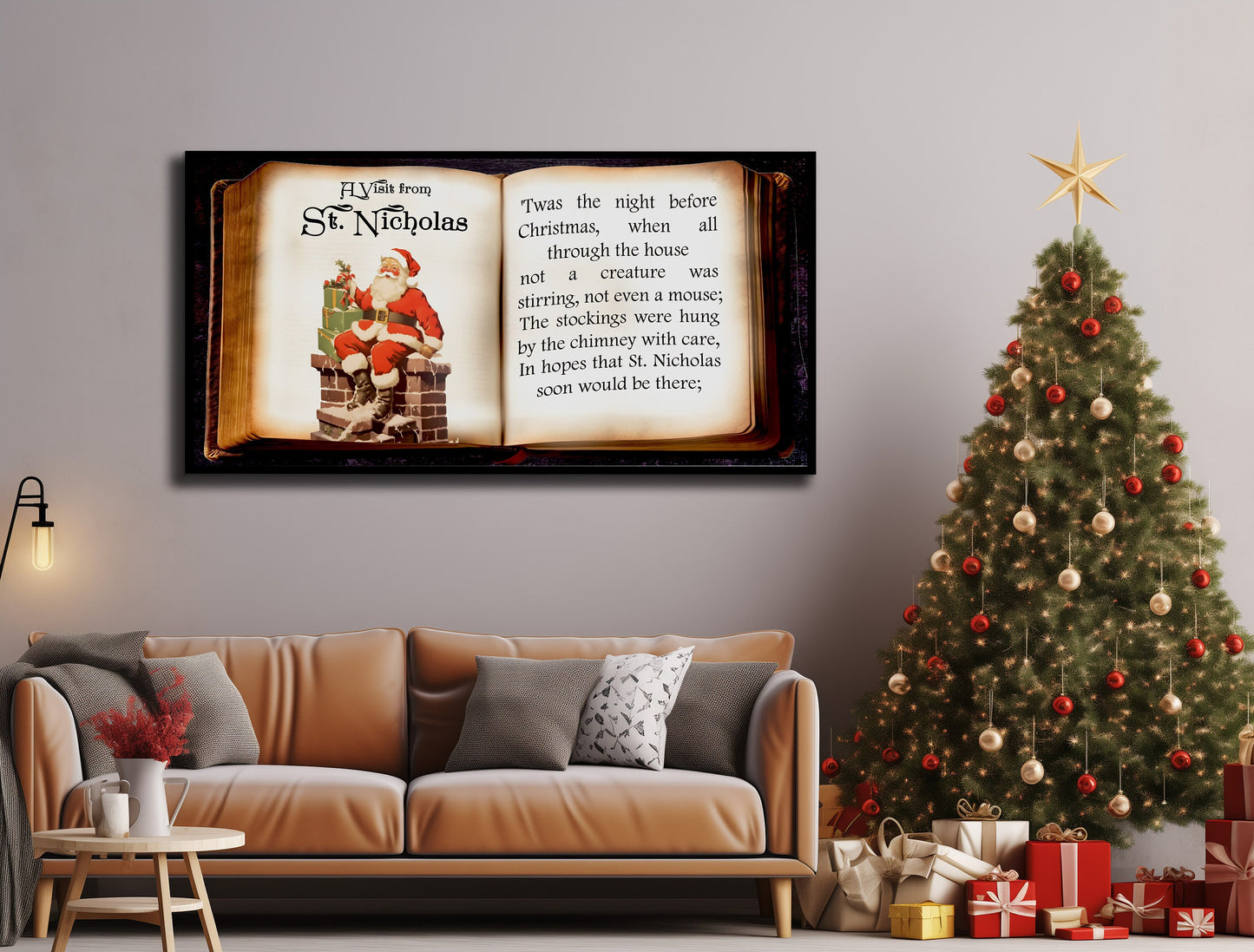 Christmas Book Santa Canvas, Holiday Decor, Christmas Decor, Bedroom Canvas