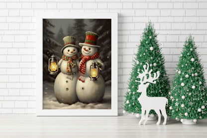 Snowmen Couple Illustration Art Print