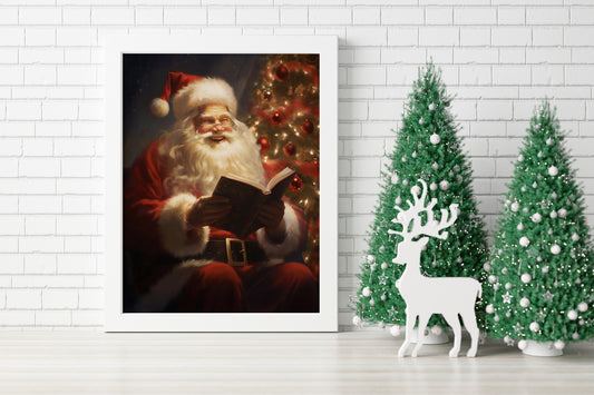 Vintage Christmas Santa Reading Illustration Art Print, Vintage Christmas, Christmas Wall Decor, Christmas Wall Art, Vintage Santa Art