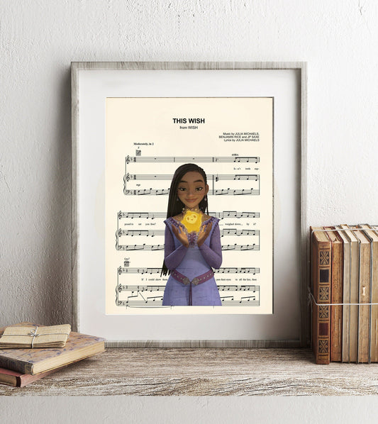 Wish Asha and Starboy The Wish Sheet Music Wall Art — Disney Gift for Music Lovers