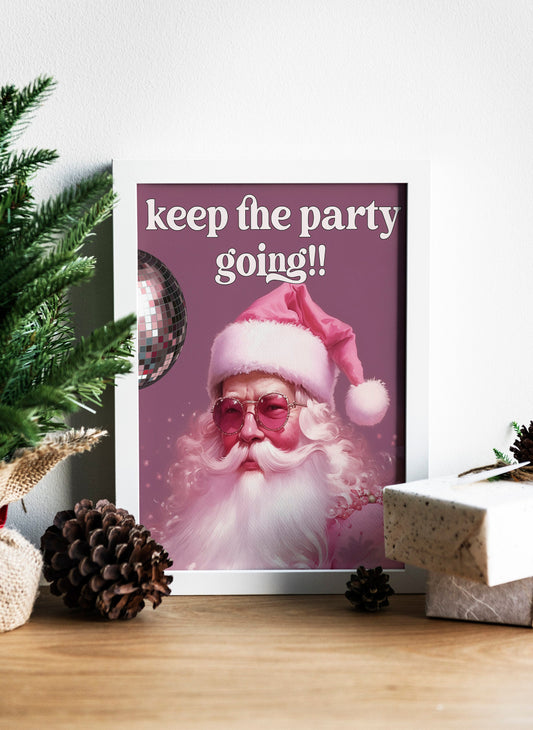 Christmas Funny Santa Claus Art Print, Pink Christmas Decor, Vintage Christmas, Christmas Santa, Vintage Santa, Santa Illustration