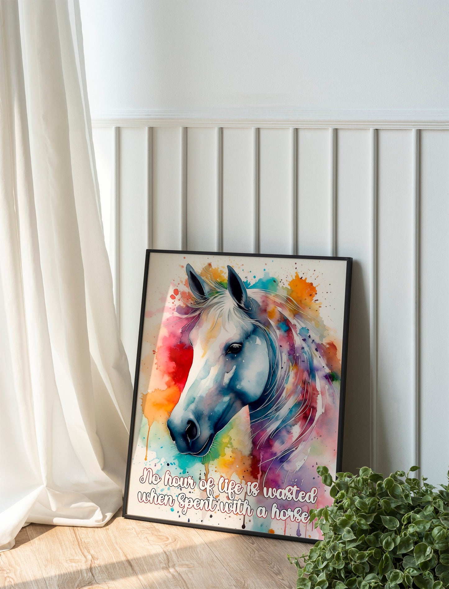 Watercolor Horse Art Print, No Hour is Wasted When Spent with a Horse Print, Cowgirl Art, Feminine Aesthetic Art, Country Wall Art