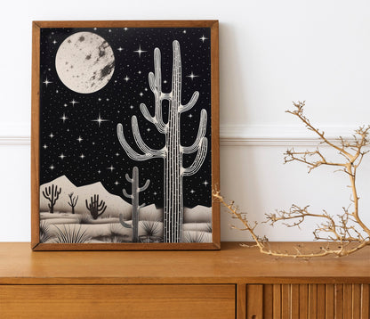 Moon Above Desert At Night with Stars Wall Decor Art Print