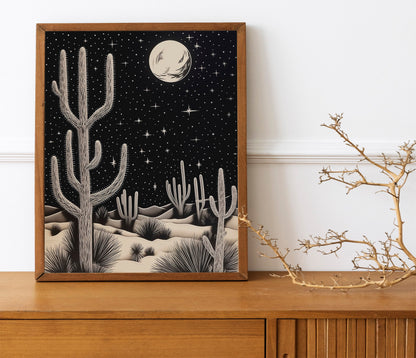 Moon Above Desert At Night Wall Decor Art Print
