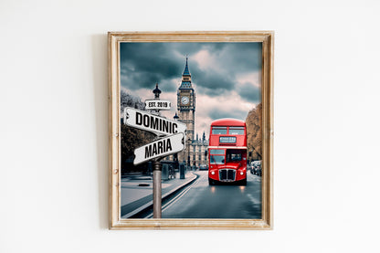 London Custom Street Sign Names and Date Art Print, Custom Couple Art Print, Personalized Couple Art, Custom Couple Names and Date Art Print